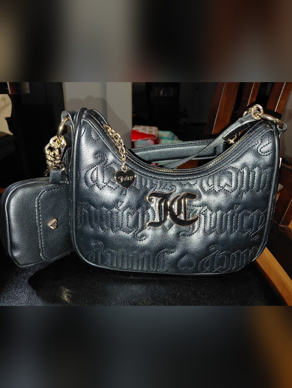 Juicy Couture Pink League Black Shoulder/Crossbody Bag